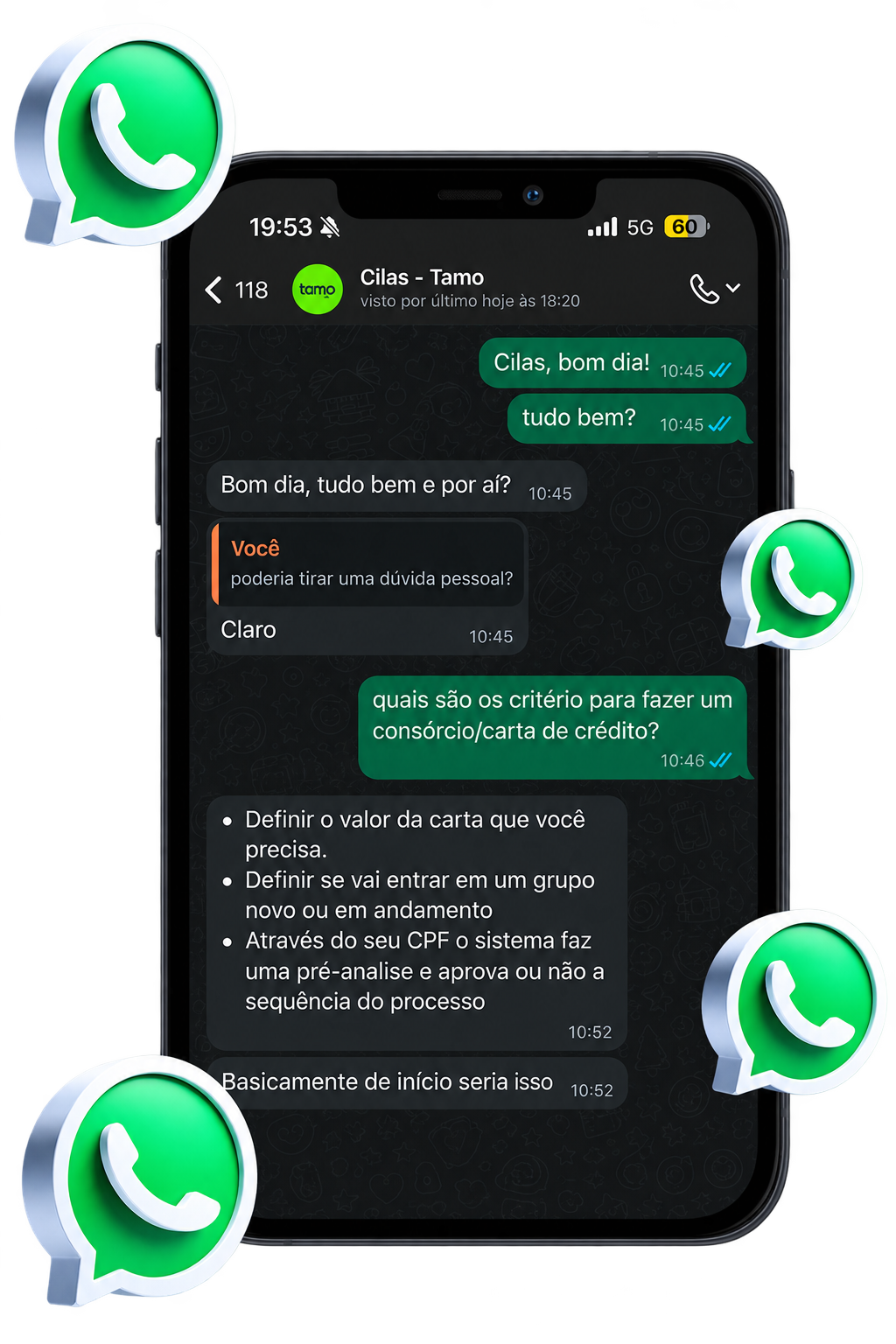 Atendimento da TAMO pelo WhatsApp